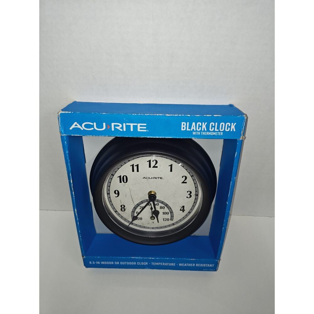 AcuRite Black Wall Clock With Temperature Sensor Thermometer Indoor Outdoor